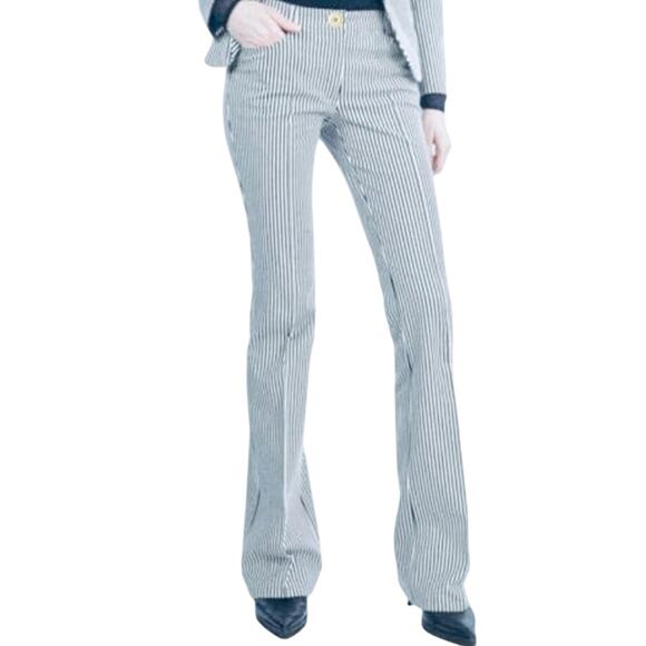 Akris Punto Striped Blue/White Faye Boot-Cut Pants | Size 6 - Picture 7 of 8